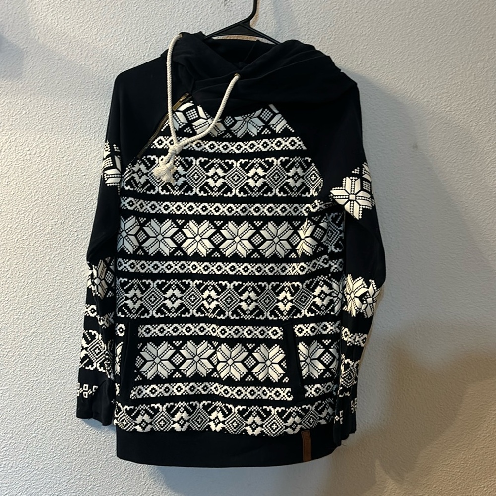 & Double hooded snowflake print hoodie size small